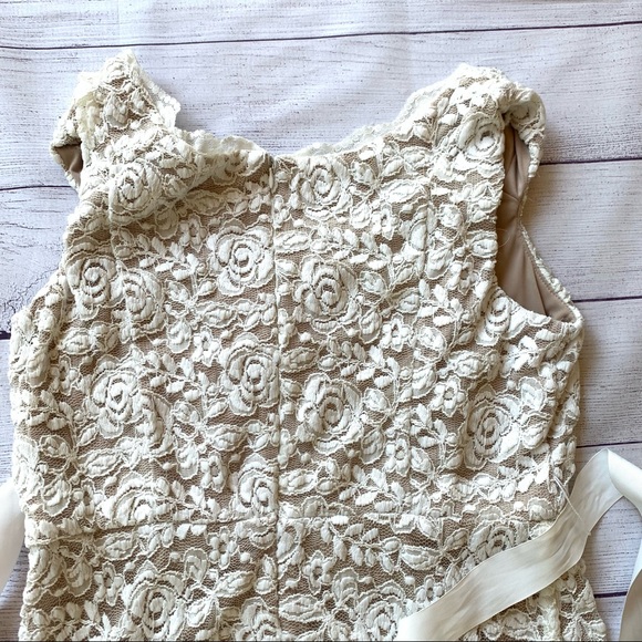 R&M Richards White w/ Tan Lining cocktail dress size Floral Lace Tie Belt Sz 12 - Picture 10 of 14